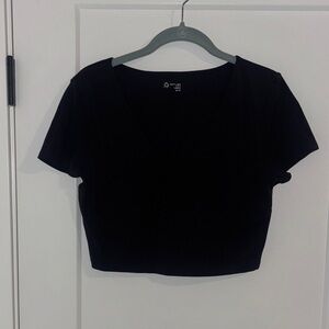 Aerie Black V-Neck Crop Top with built in bra NWOT